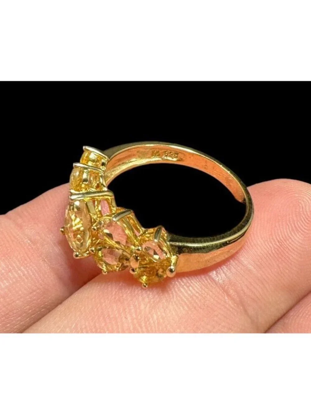 Signed Ross Simons 925 Ring Citrine Two Row Gold Over Sterling Band Size 10